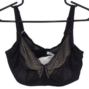 Wonderbra 38DD Black Cream‎ Lace Un Padded Adjustable Bra Sheer Mesh Lightweight
